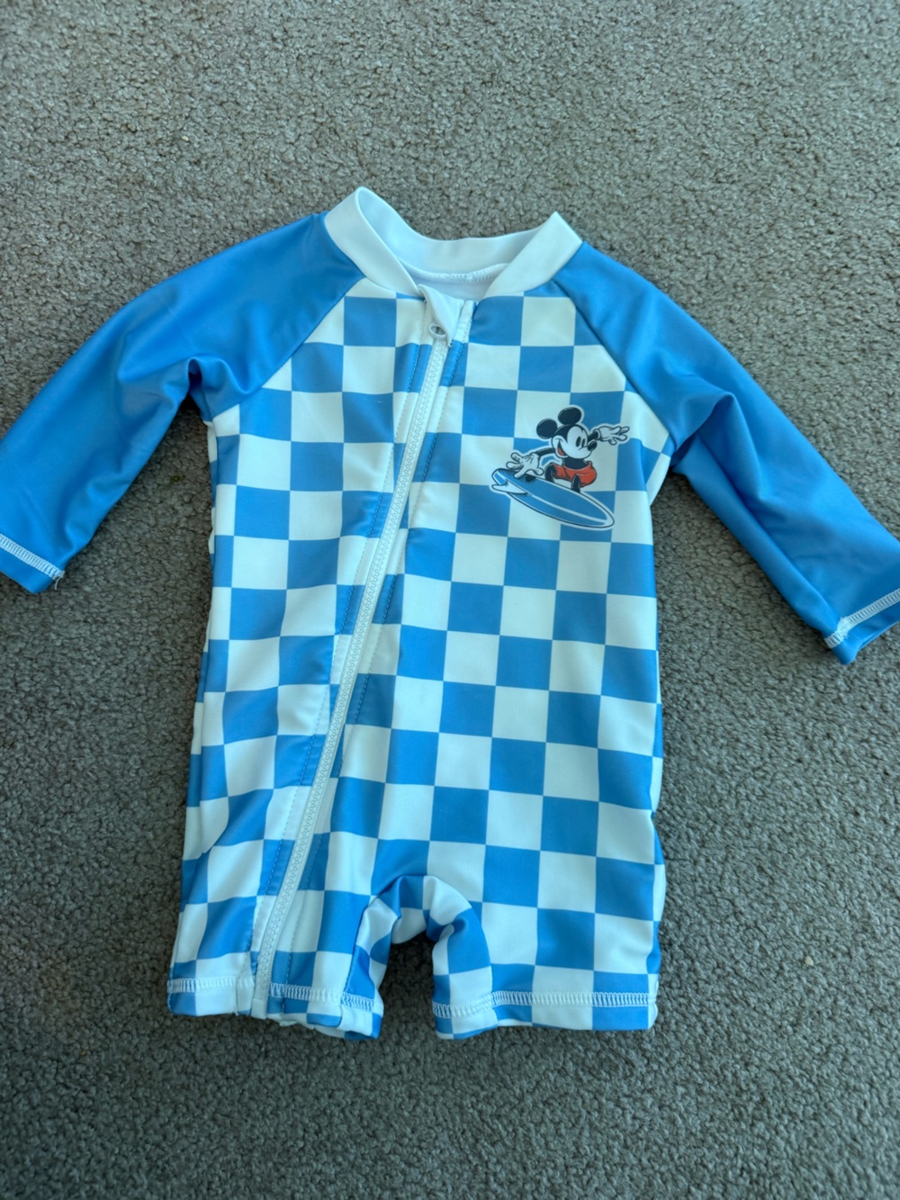 Disney Blue and White Checkered Kids Swim Rash Guard